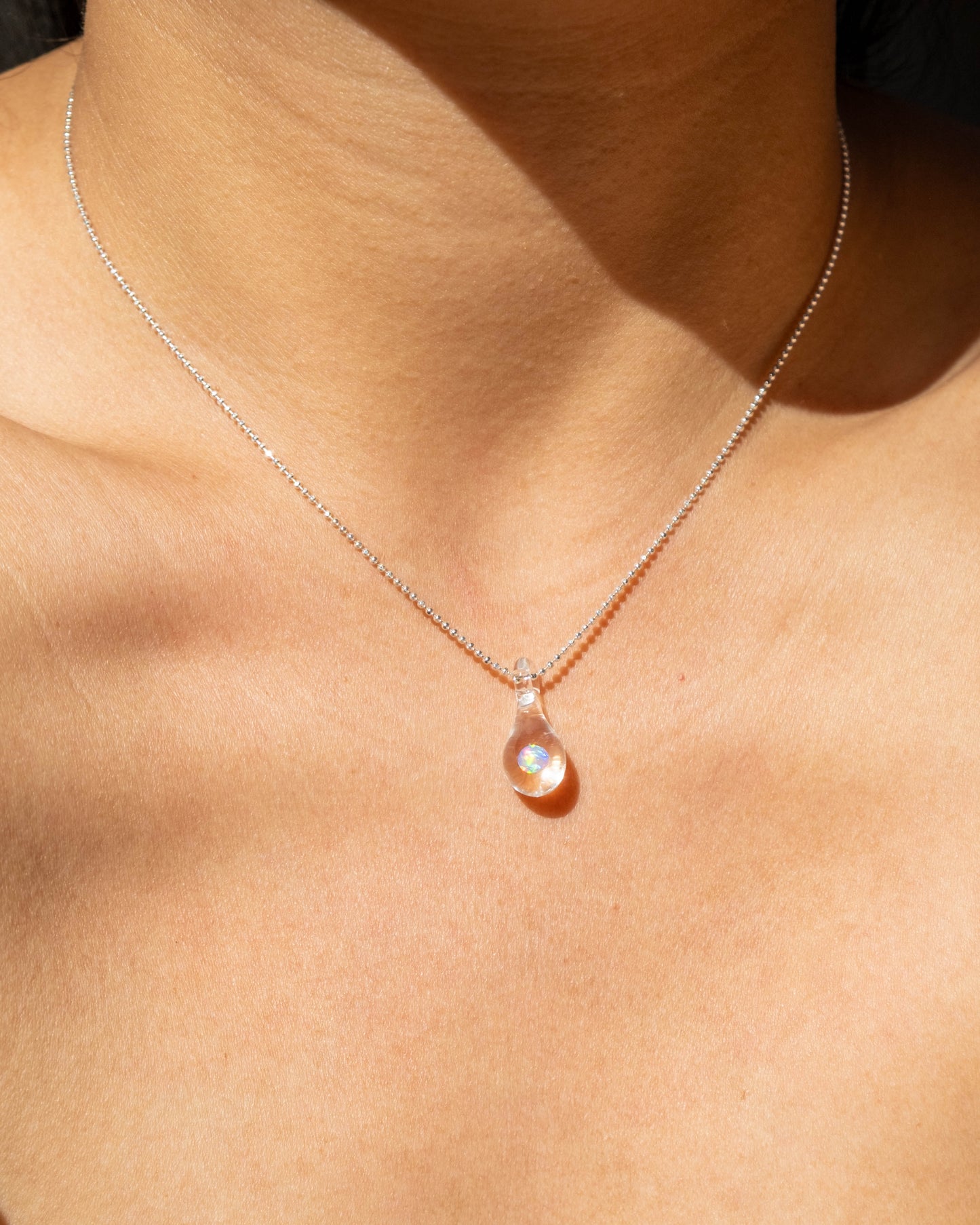Opal Tear Drop Glass Necklace